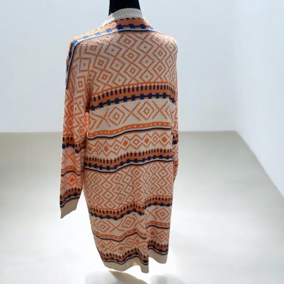 Boho Tribal Print Open Front Longline Cardigan - Picture 2 of 2